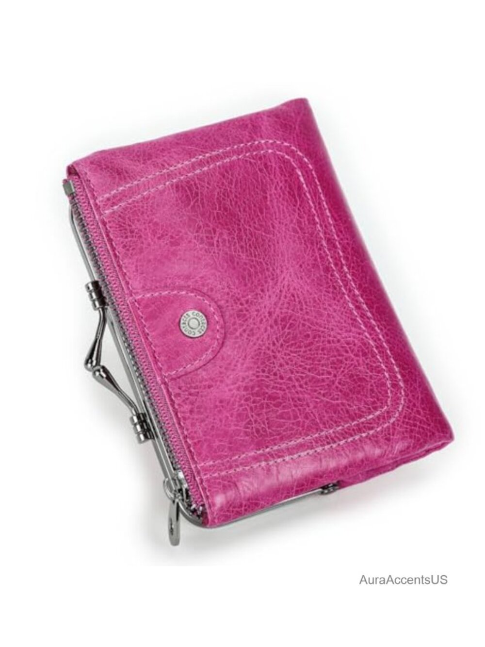Vintage Full Grain Leather Kiss Lock Bifold Wallet with RFID Protection